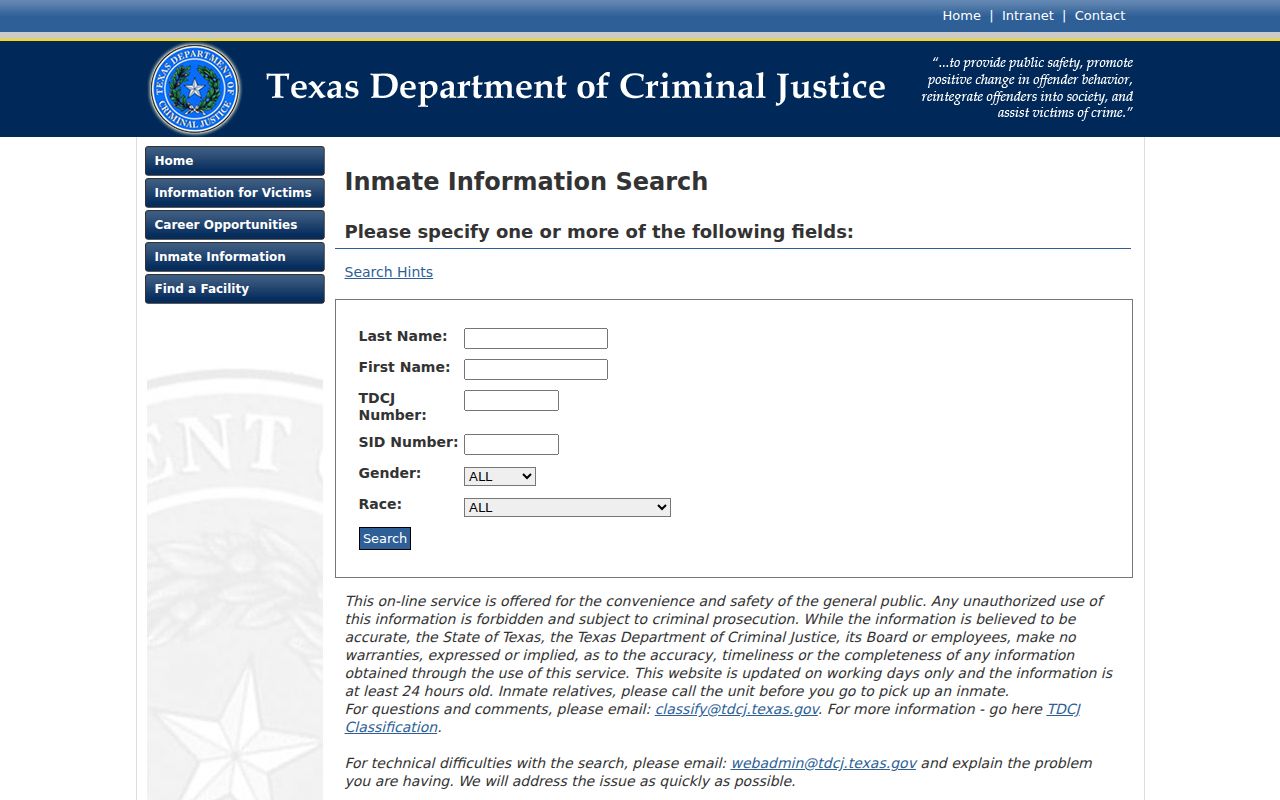 TDCJ inmate search for Cass County custody records