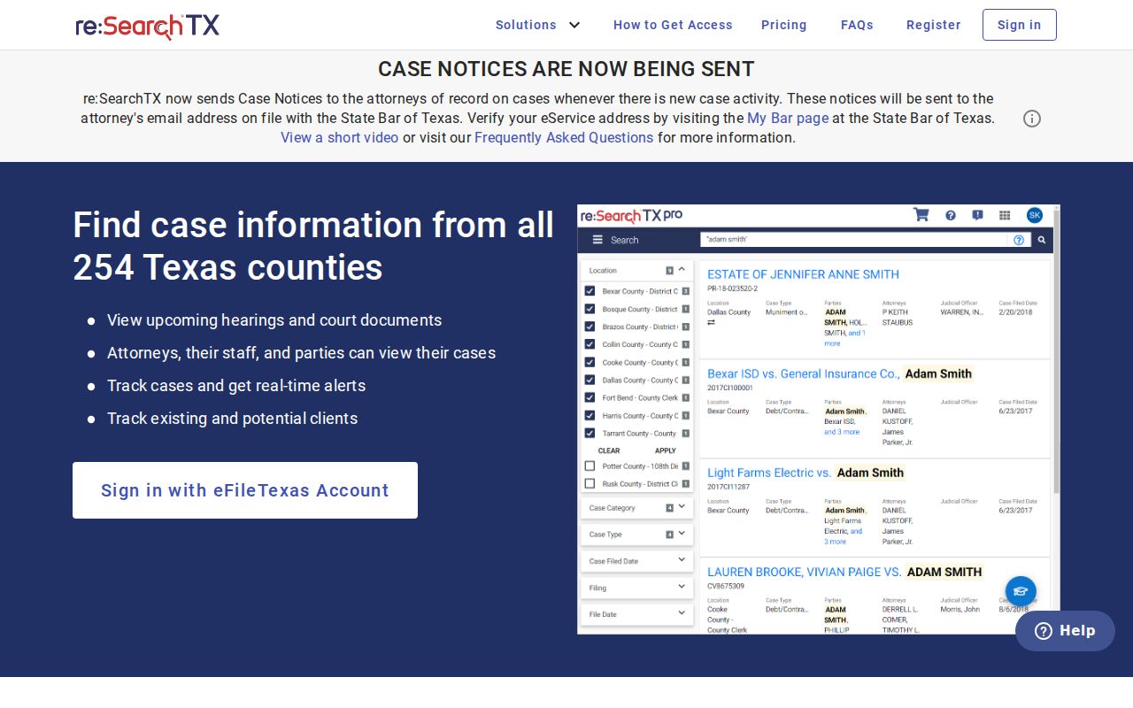 re SearchTX portal for Cass County criminal court records