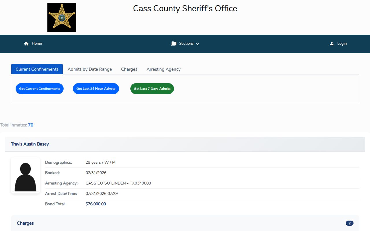 Cass County arrest lookup confinement search interface