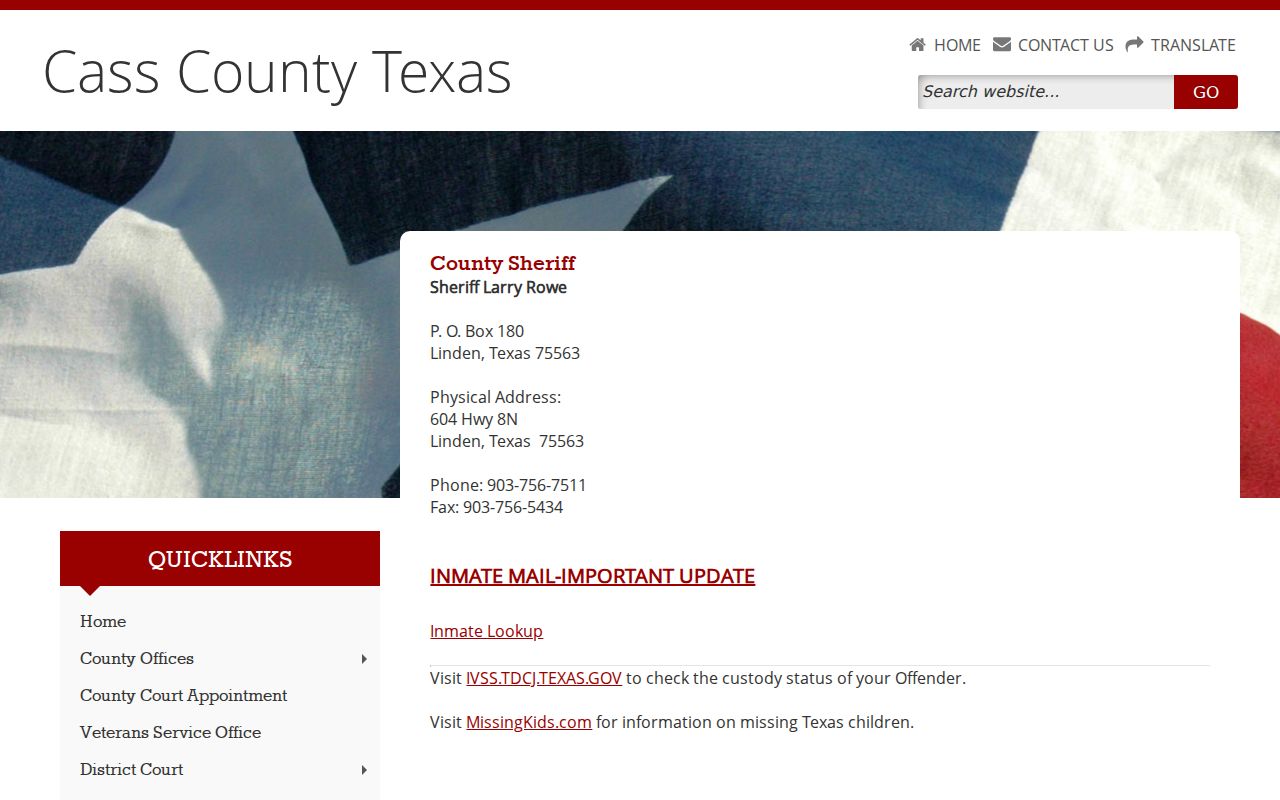 Cass County arrest lookup Sheriff and jail contact page