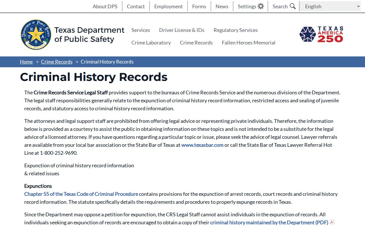 Cass County arrest lookup Texas DPS criminal history source