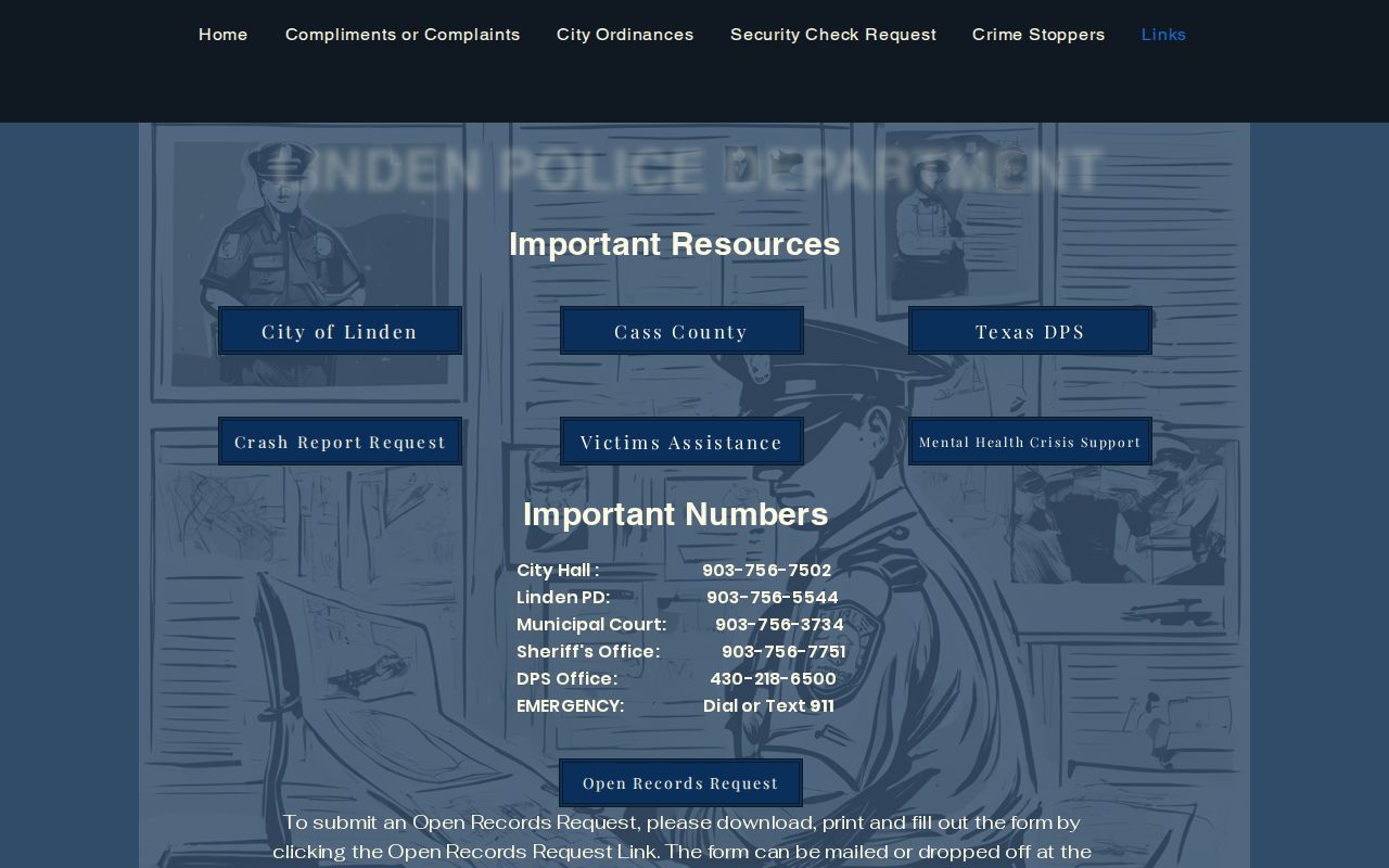 Linden Police building for Cass County city criminal records requests