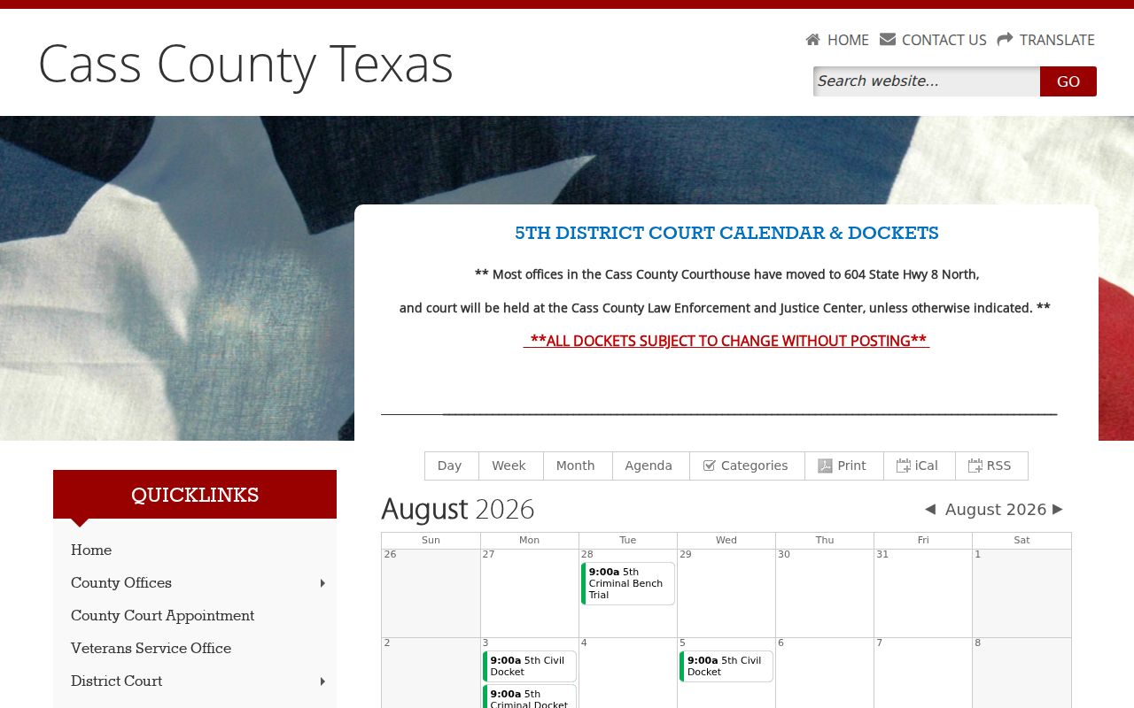 Cass County criminal court case Fifth District docket page