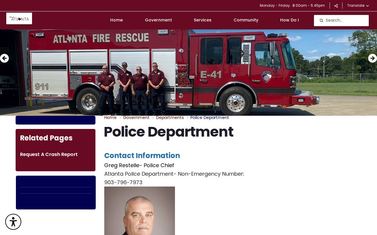 Atlanta Police Department criminal records contact page in Cass County